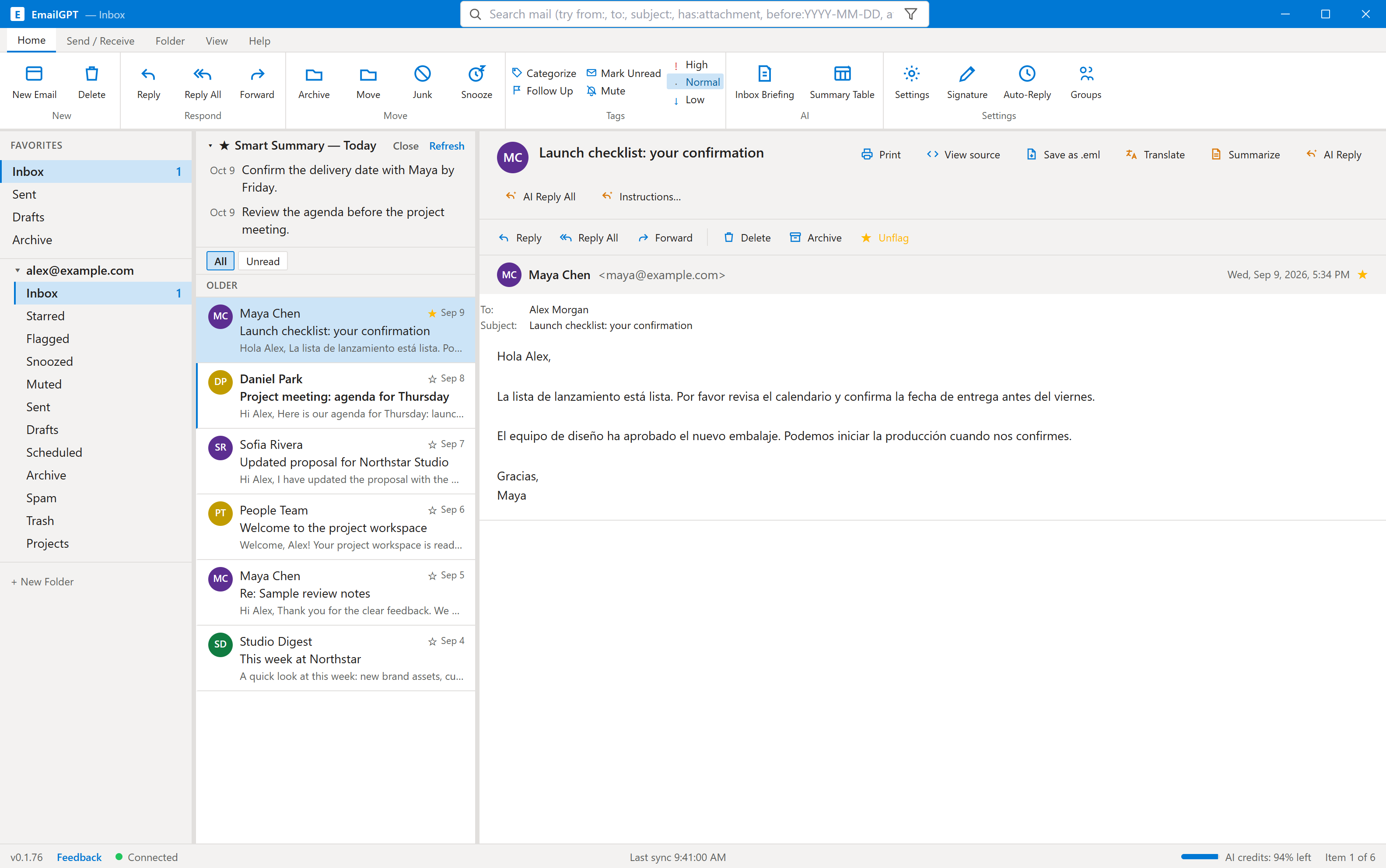 EmailGPT inbox overview